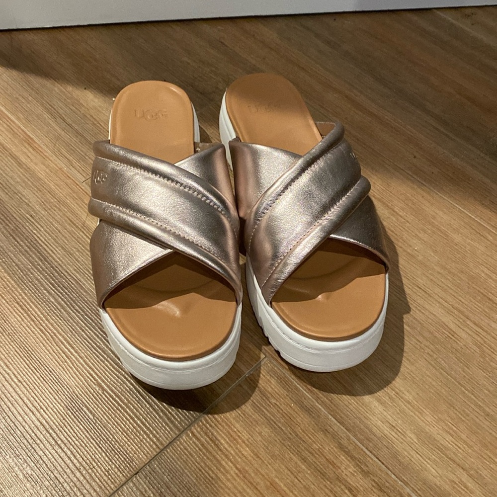 UGG Gold Metallic Strap Sandal Slides